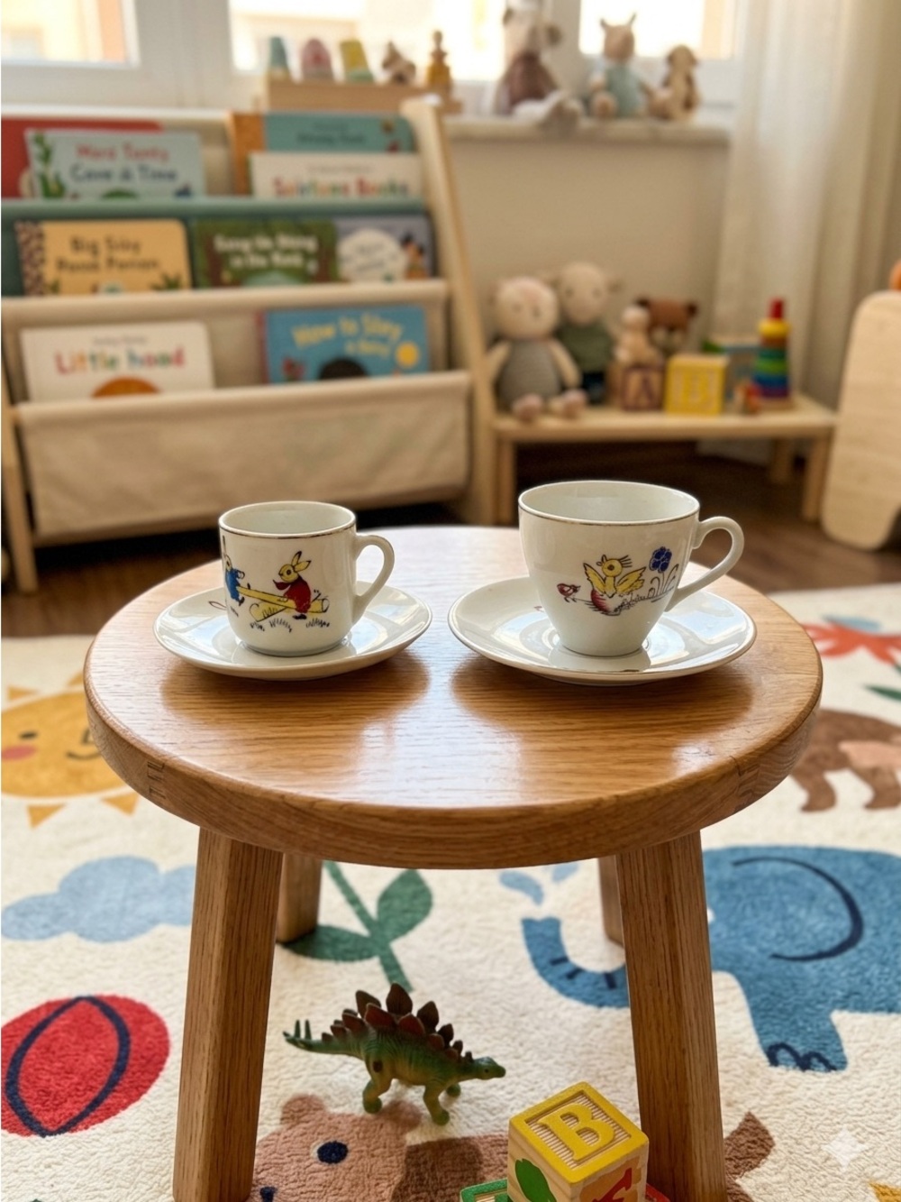 2 Mini Vintage Bunnies and Ducks China Cups Saucers Made in Japan Spring Easter